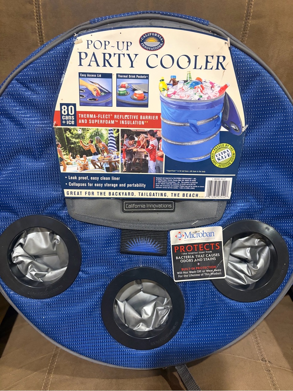 California Innovations Blue Pop-Up Party Cooler with Cup Holders